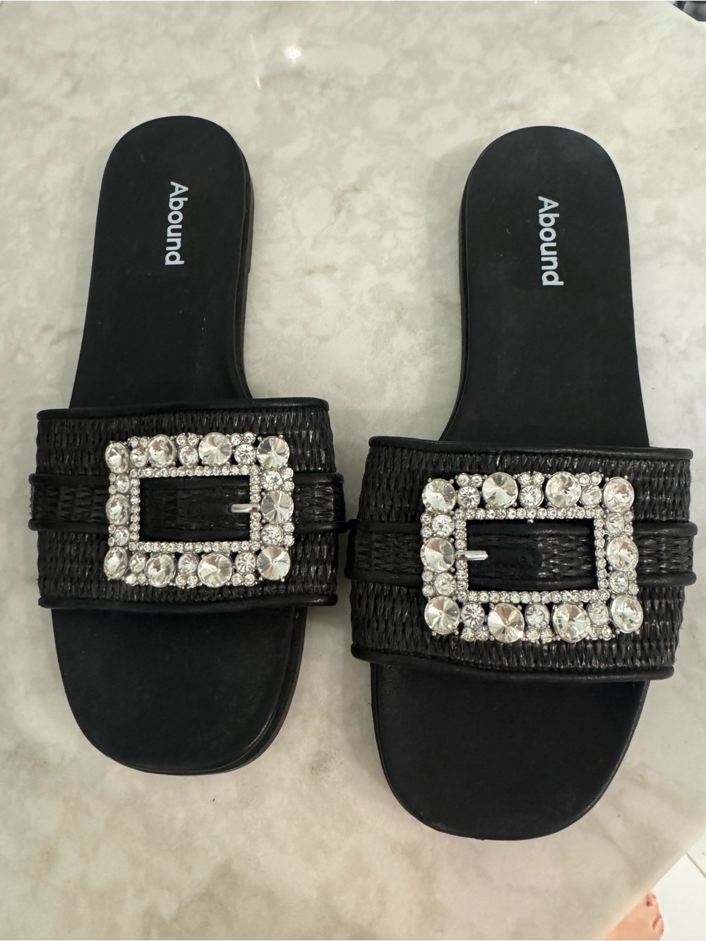 Abound Black Slide Mules with Crystal Buckle Accent